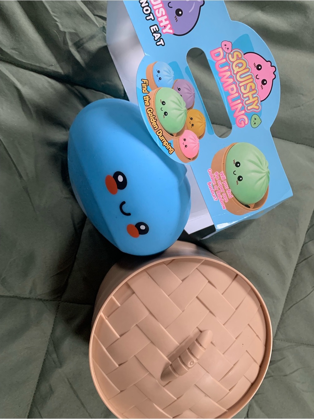 Sensory fidget squishy dumpling Toy - Blue with Basket